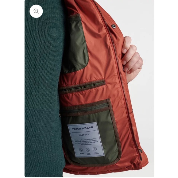 Peter Millar Norfolk quilted bomber barn jacket in burnt orange/rust, small - Picture 3 of 9